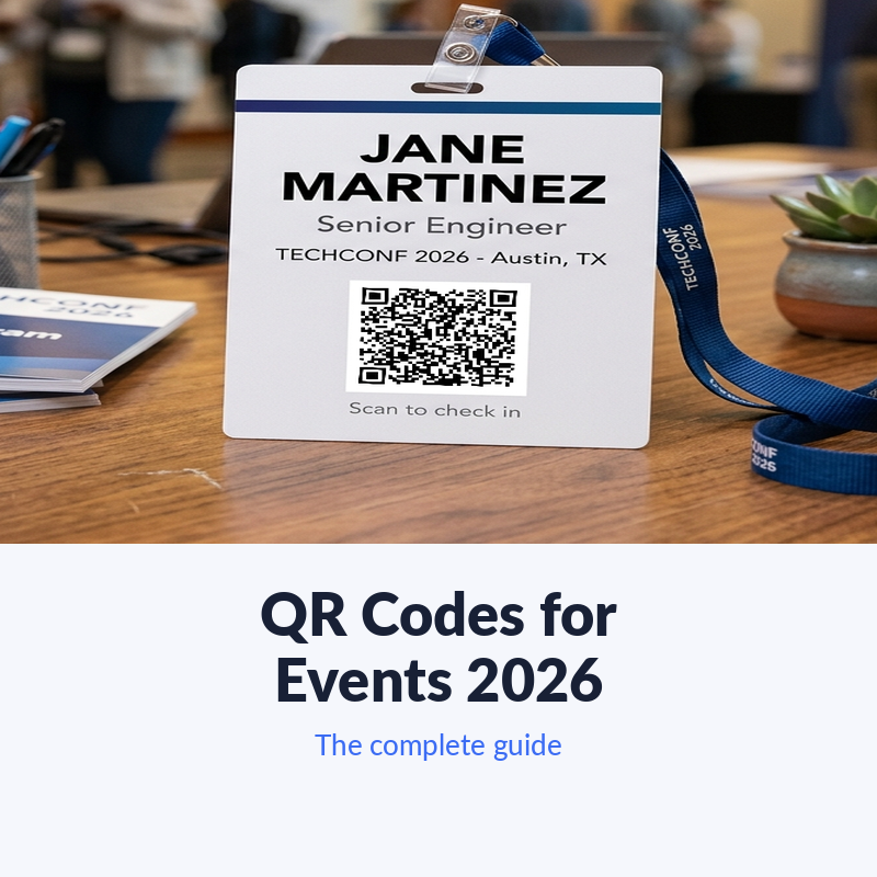 QR Codes for Events 2026 complete guide thumbnail with conference badge QR