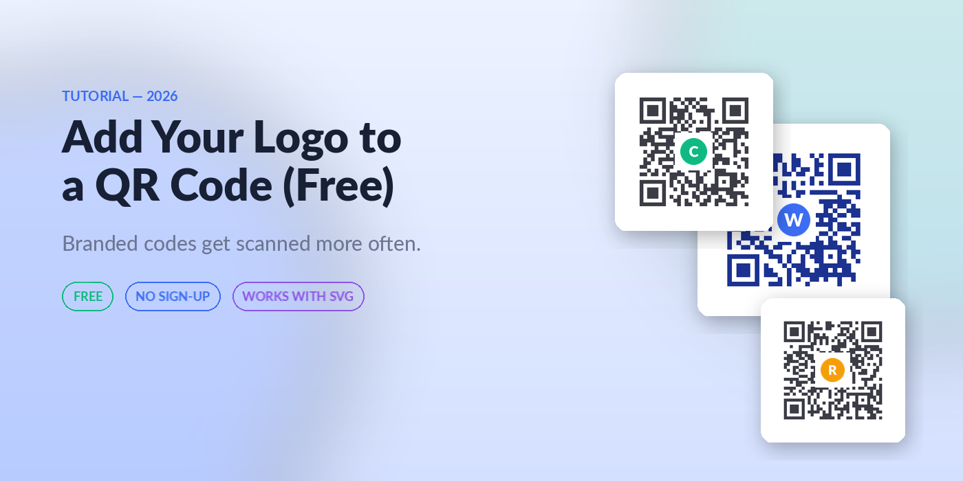 QR codes with logos in different colors - free, no sign-up, works with SVG