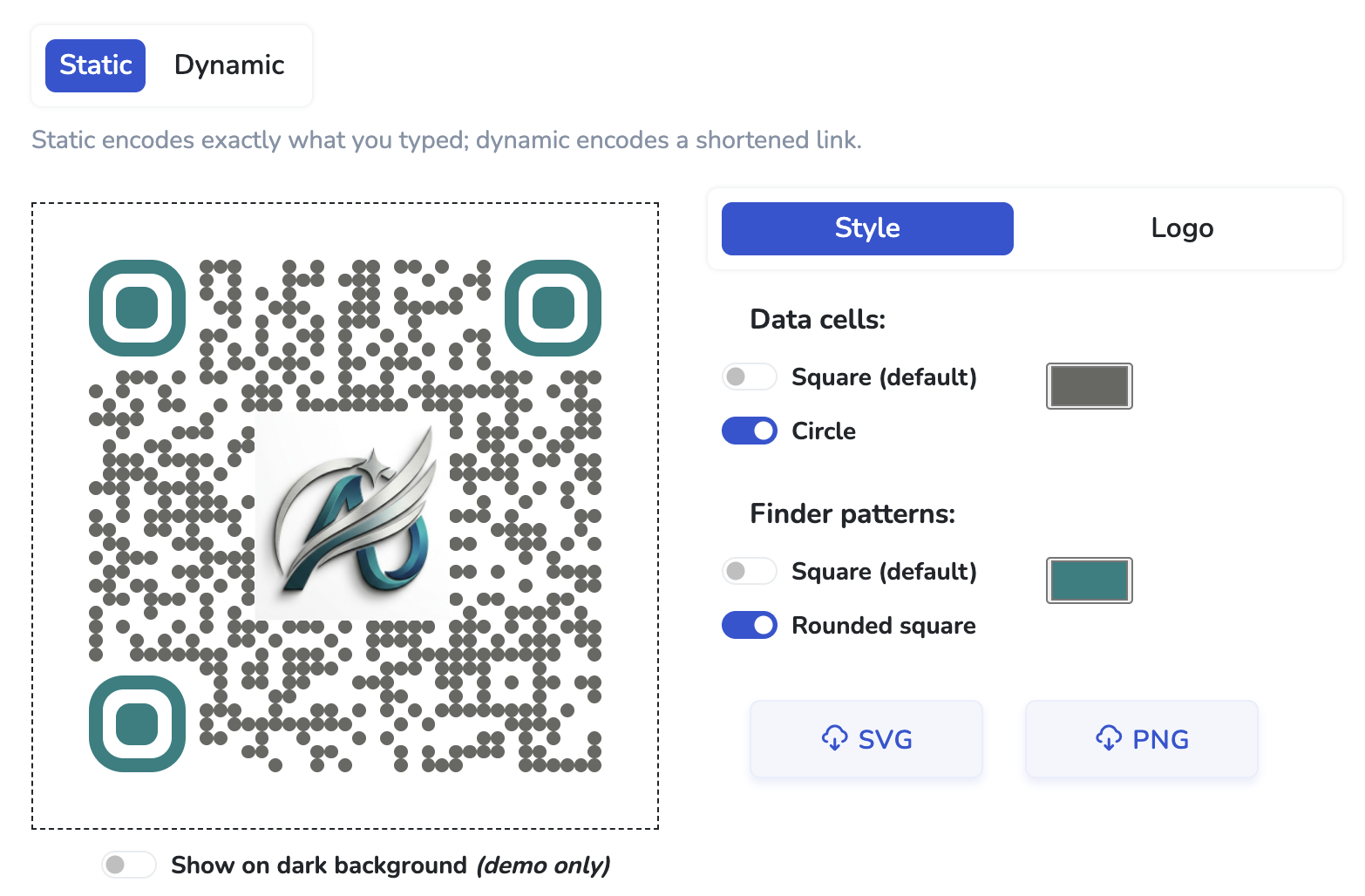whew.cc QR generator showing a real QR code for a menu URL